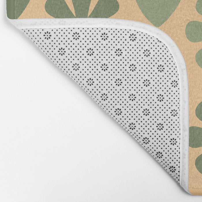 Scandi Floral Grid Retro Flower Pattern in Orange Apricot and Mossy Sage Olive Green Bath Mat Gallery Image 2