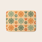 Scandi Floral Grid Retro Flower Pattern in Orange Apricot and Mossy Sage Olive Green Bath Mat Gallery Image 1