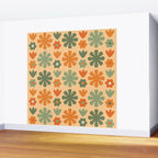 Scandi Floral Grid Retro Flower Pattern in Orange Apricot and Mossy Sage Olive Green Wall Mural Gallery Image 2