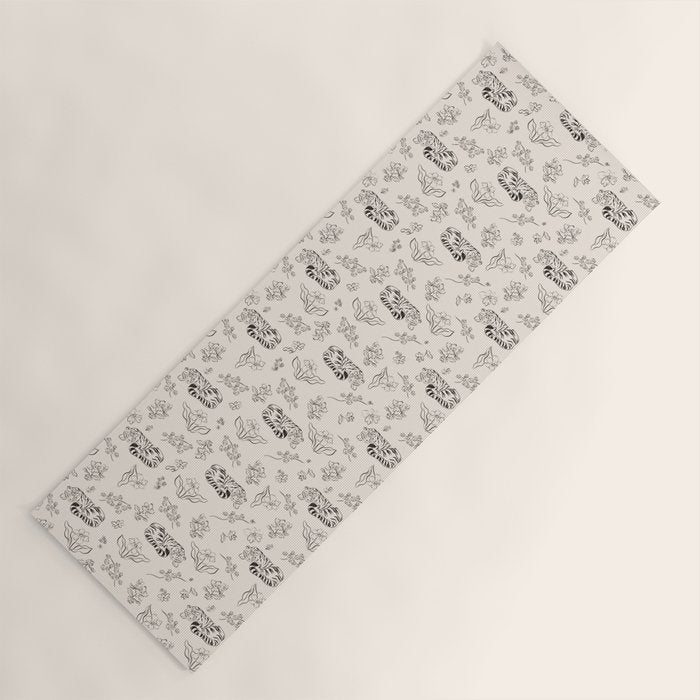 Tiger and Flower Line Art Yoga Mat Gallery Image 1