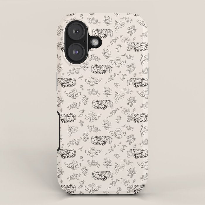 Tiger and Flower Line Art iPhone Case Gallery Image 1