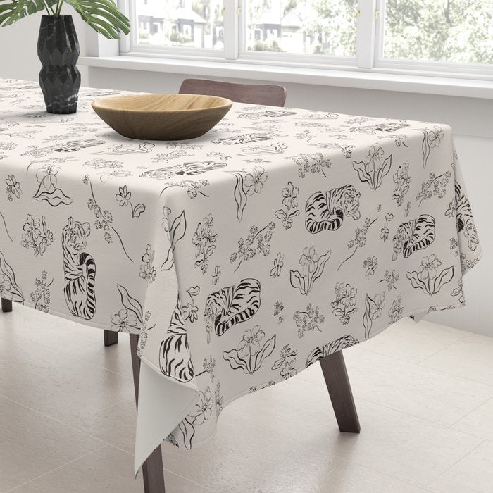 Tiger and Flower Line Art Tablecloth Gallery Image 3