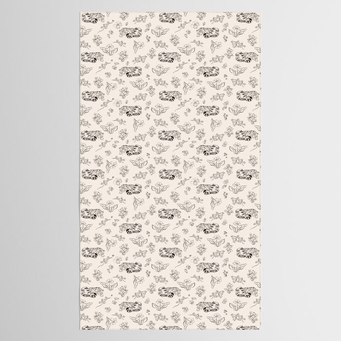 Tiger and Flower Line Art Tablecloth Gallery Image 2