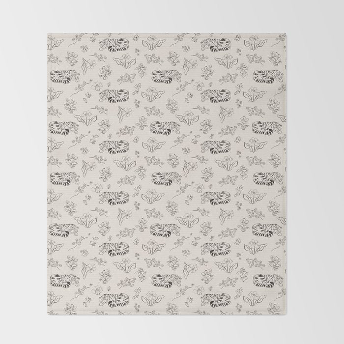 Tiger and Flower Line Art Throw Blanket Gallery Image 2