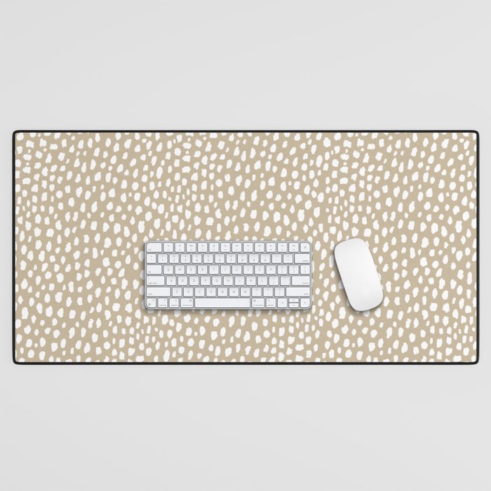 Handmade polka dot brush spots (white/tan) Desk Mat Gallery Image 1