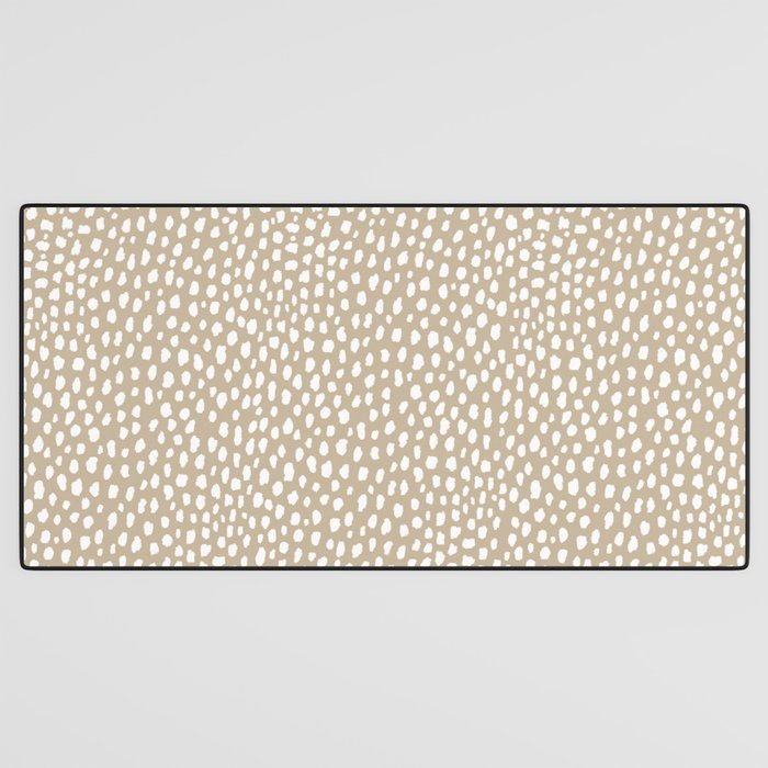 Handmade polka dot brush spots (white/tan) Desk Mat Gallery Image 3