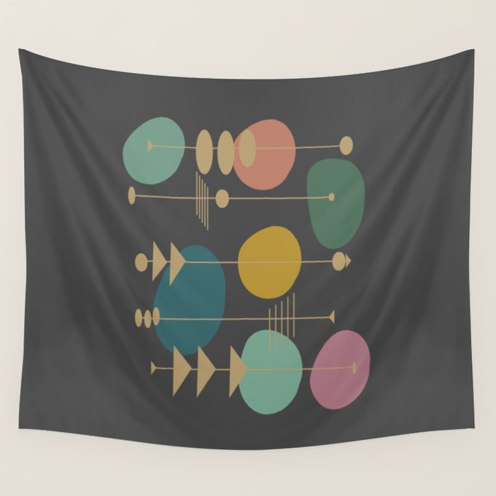 Mid Century Modern Atomic in Grey Wall Tapestry Gallery Image 1