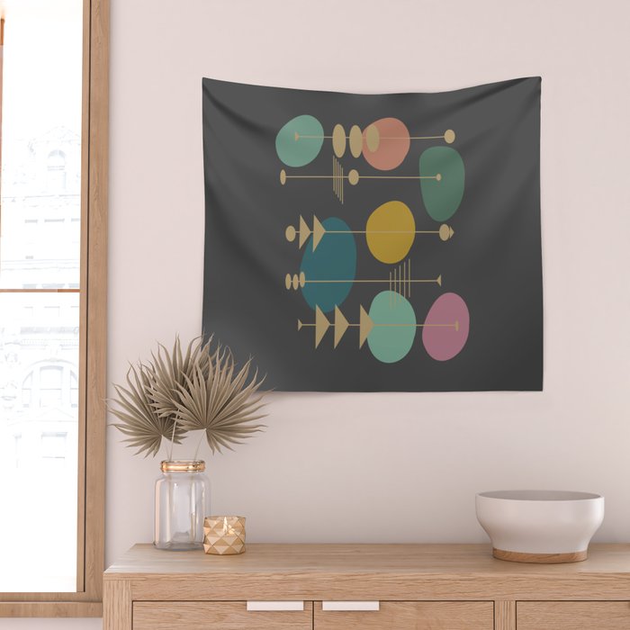 Mid Century Modern Atomic in Grey Wall Tapestry Gallery Image 2