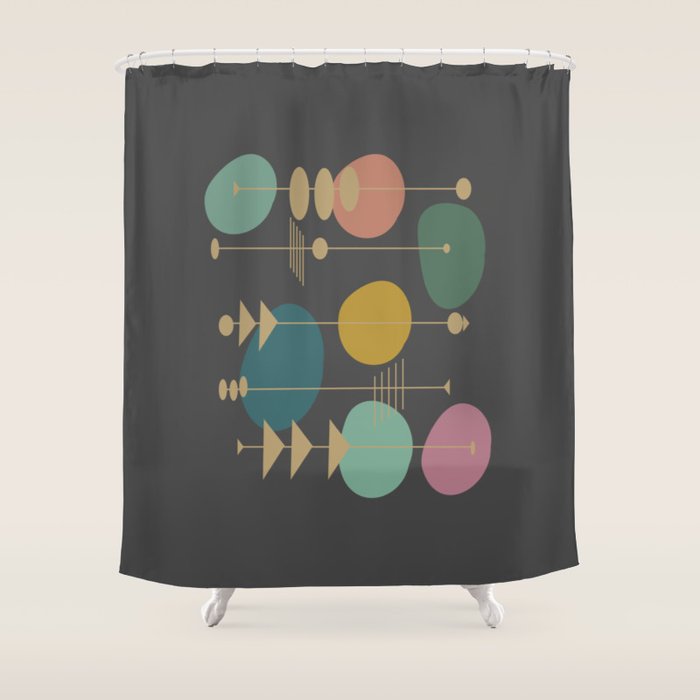 Mid Century Modern Atomic in Grey Shower Curtain Gallery Image 1