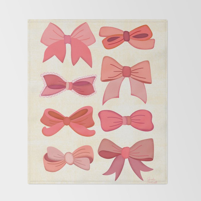Vintage Pink Bows Throw Blanket Gallery Image 2