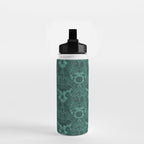 Gothic Halloween Damask - terrifying teal Water Bottle Gallery Image 2