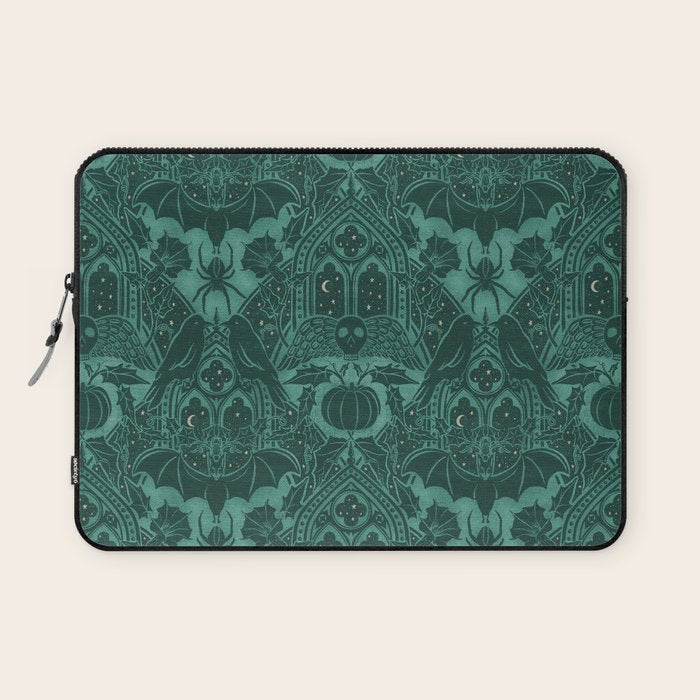 Gothic Halloween Damask - terrifying teal Laptop Sleeve Gallery Image 1