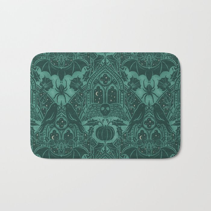 Gothic Halloween Damask - terrifying teal Bath Mat Gallery Image 1