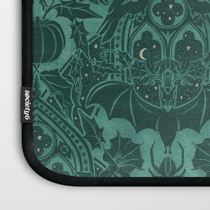 Gothic Halloween Damask - terrifying teal Laptop Sleeve Gallery Image 3
