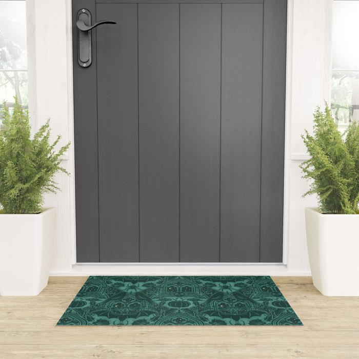 Gothic Halloween Damask - terrifying teal Welcome Mat Gallery Image 3