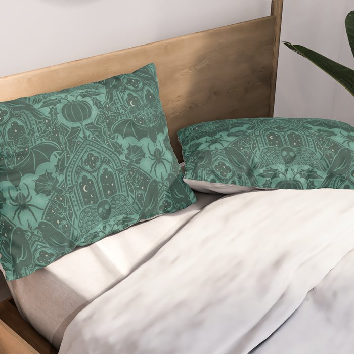 Gothic Halloween Damask - terrifying teal Pillow Sham Gallery Image 2
