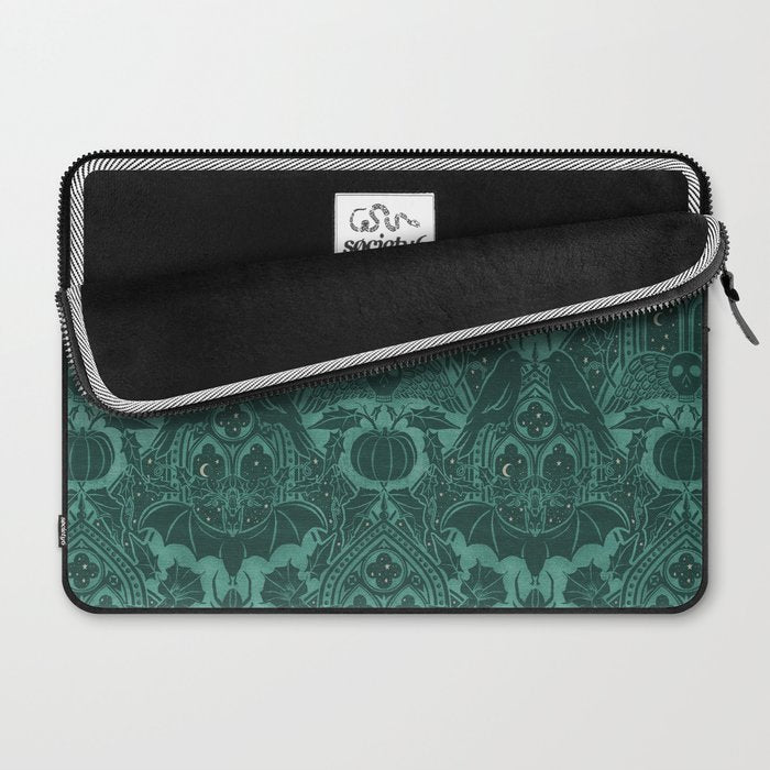 Gothic Halloween Damask - terrifying teal Laptop Sleeve Gallery Image 2
