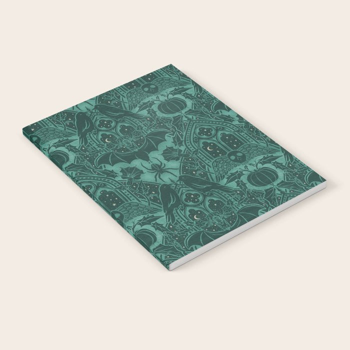 Gothic Halloween Damask - terrifying teal Notebook Gallery Image 2