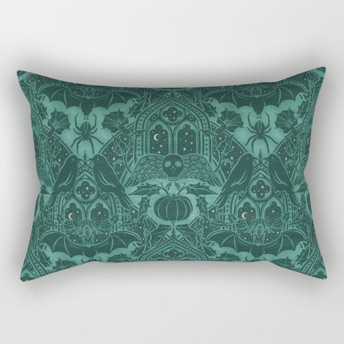Gothic Halloween Damask - terrifying teal Rectangular Pillow Gallery Image 1