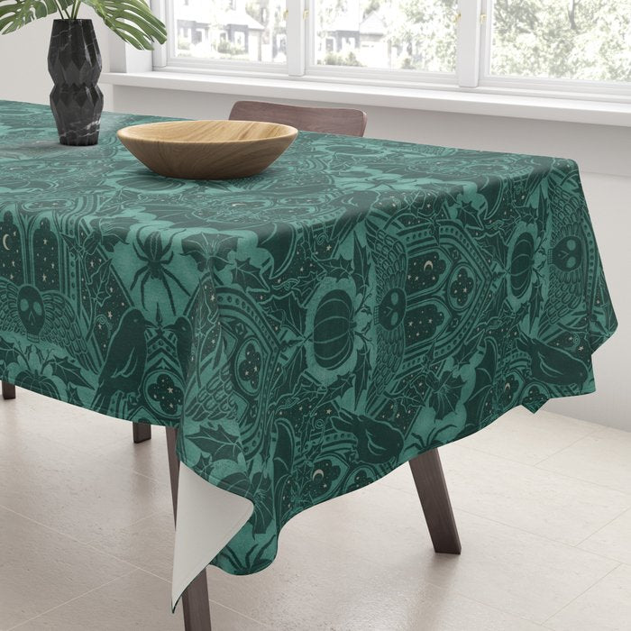 Gothic Halloween Damask - terrifying teal Tablecloth Gallery Image 3