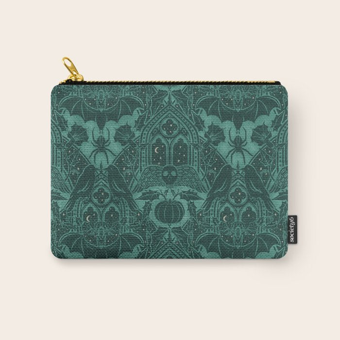 Gothic Halloween Damask - terrifying teal Carry All Pouch Gallery Image 1