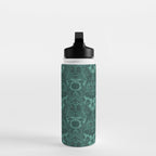 Gothic Halloween Damask - terrifying teal Water Bottle Gallery Image 3