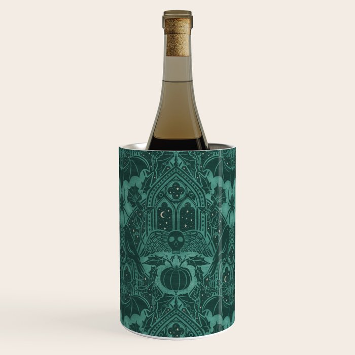 Gothic Halloween Damask - terrifying teal Wine Chiller Gallery Image 1