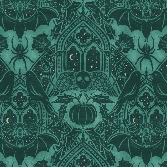 Gothic Halloween Damask - terrifying teal Coffee Mug Gallery Image 2