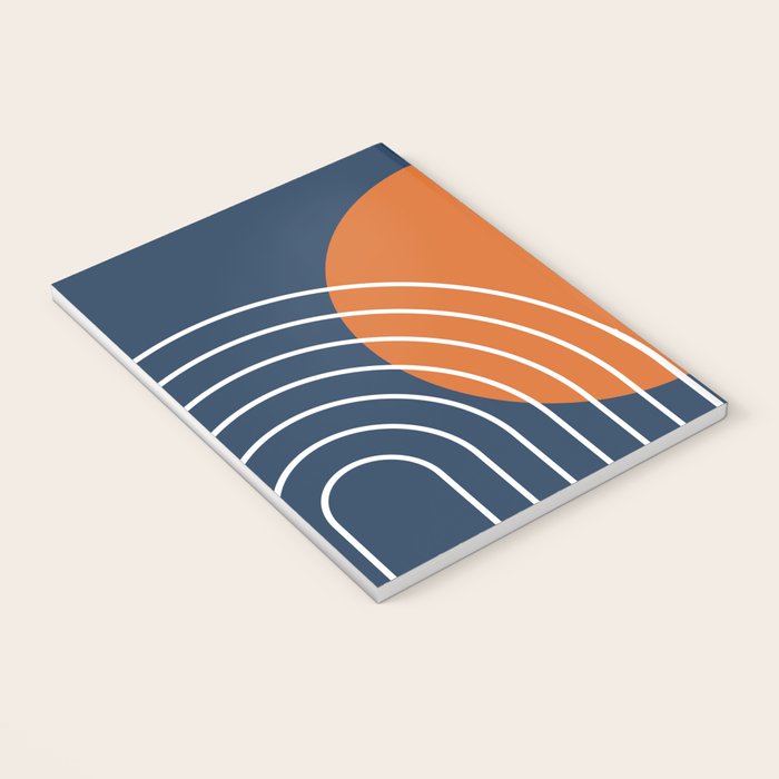 Mid Century Modern Geometric 133 in Navy Blue and vintage orange (Sun and Rainbow Abstract) Notebook Gallery Image 3