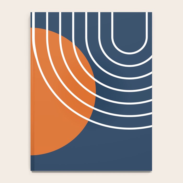 Mid Century Modern Geometric 133 in Navy Blue and vintage orange (Sun and Rainbow Abstract) Notebook Gallery Image 4
