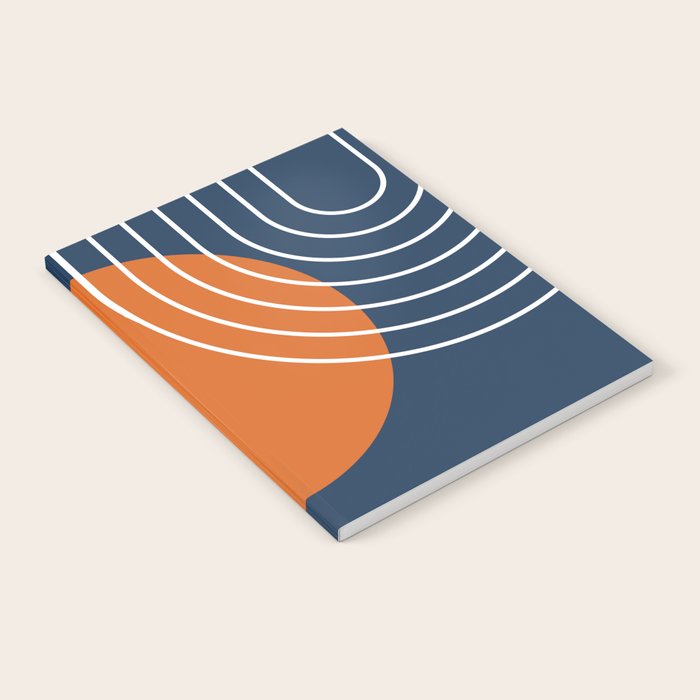 Mid Century Modern Geometric 133 in Navy Blue and vintage orange (Sun and Rainbow Abstract) Notebook Gallery Image 2