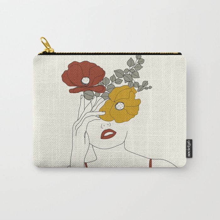 Colorful Thoughts Minimal Line Art Woman with Flowers II Carry All Pouch Gallery Image 1