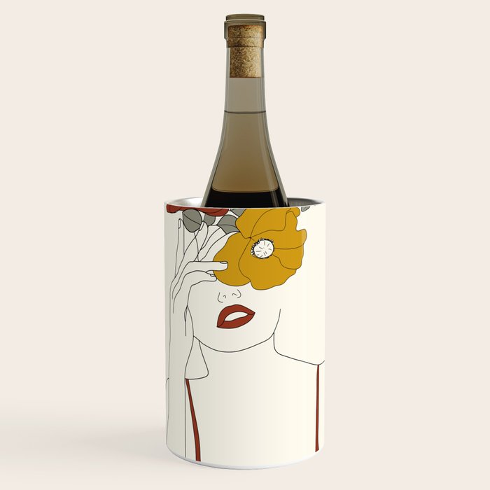 Colorful Thoughts Minimal Line Art Woman with Flowers II Wine Chiller Gallery Image 1