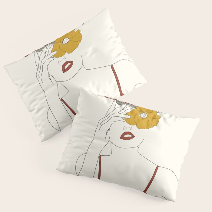 Colorful Thoughts Minimal Line Art Woman with Flowers II Pillow Sham Gallery Image 1