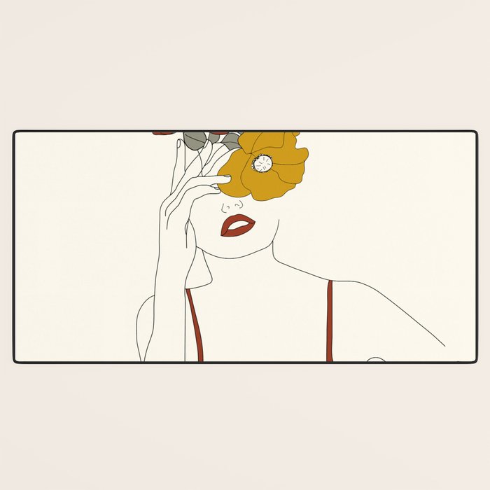 Colorful Thoughts Minimal Line Art Woman with Flowers II Desk Mat Gallery Image 3
