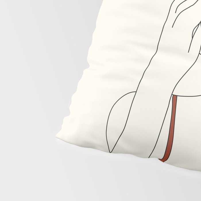 Colorful Thoughts Minimal Line Art Woman with Flowers II Pillow Sham Gallery Image 4