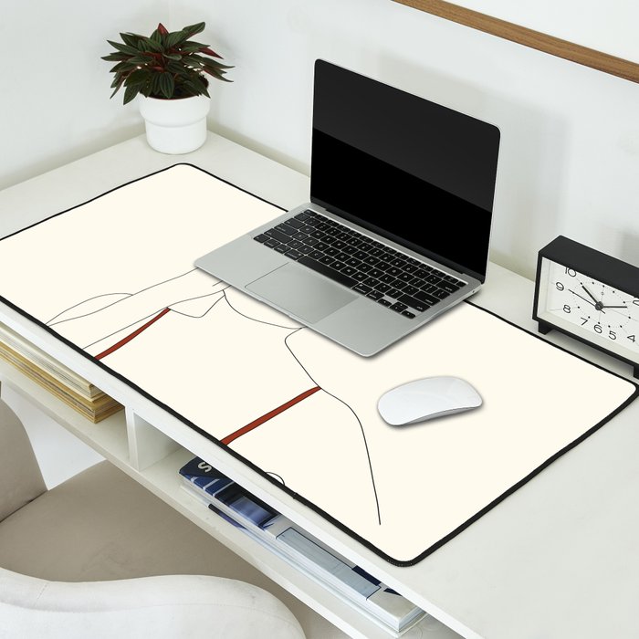 Colorful Thoughts Minimal Line Art Woman with Flowers II Desk Mat Gallery Image 2