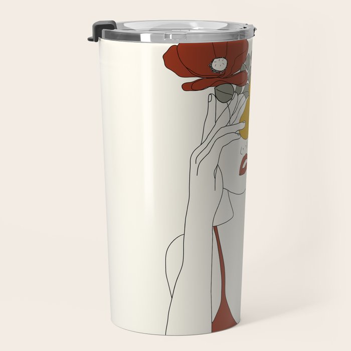 Colorful Thoughts Minimal Line Art Woman with Flowers II Travel Mug Gallery Image 3