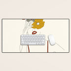 Colorful Thoughts Minimal Line Art Woman with Flowers II Desk Mat Gallery Image 1