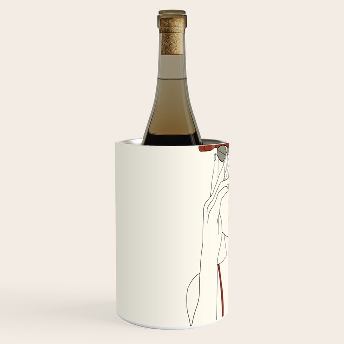 Colorful Thoughts Minimal Line Art Woman with Flowers II Wine Chiller Gallery Image 2