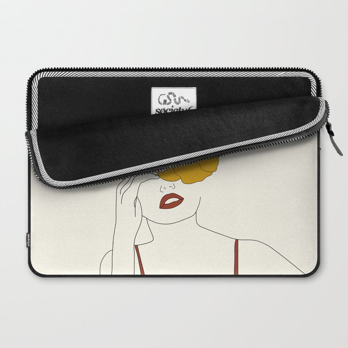 Colorful Thoughts Minimal Line Art Woman with Flowers II Laptop Sleeve Gallery Image 2