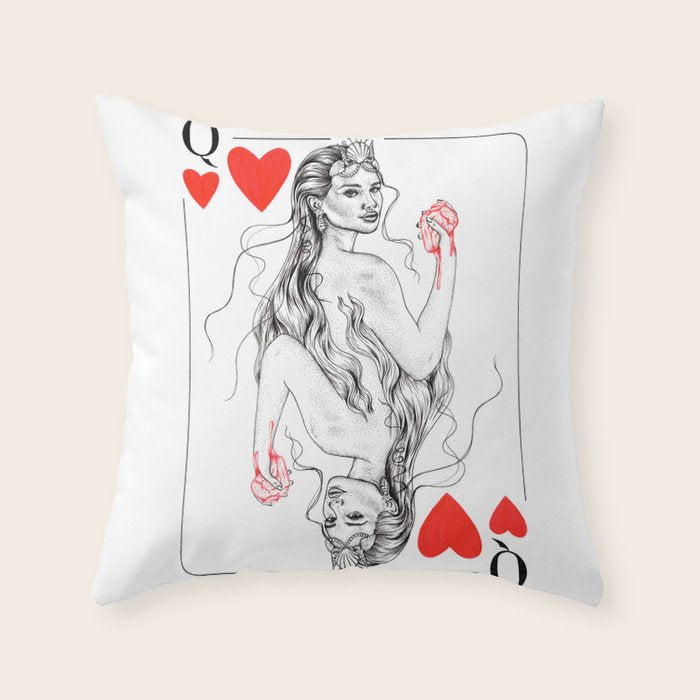 Mermaid Queen of Hearts Throw Pillow Gallery Image 6