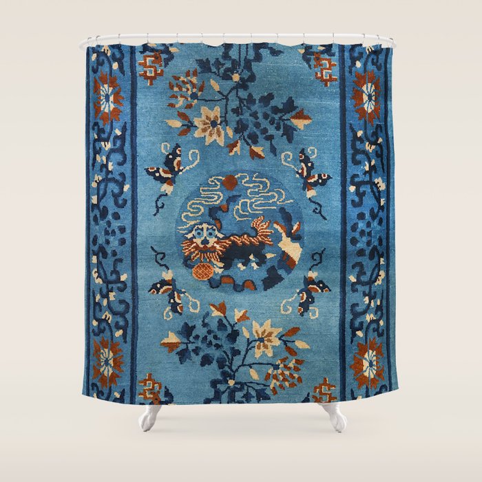 Aincent Chinese Old Century Authentic Colorful Deep Royal Blue Vintage Patterns Shower Curtain Gallery Image 1