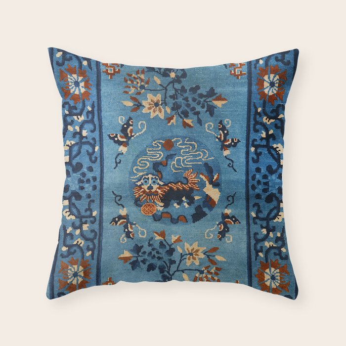 Aincent Chinese Old Century Authentic Colorful Deep Royal Blue Vintage Patterns Throw Pillow Gallery Image 6
