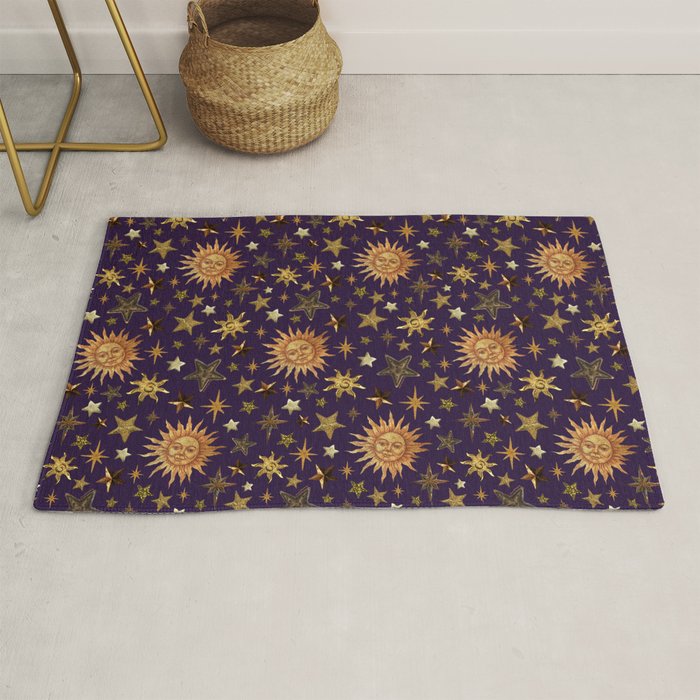 Vintage Star Collage Print in Purple Rug Gallery Image 1