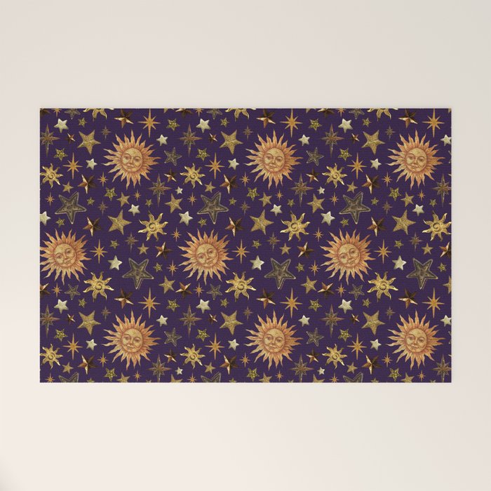 Vintage Star Collage Print in Purple Welcome Mat Gallery Image 1