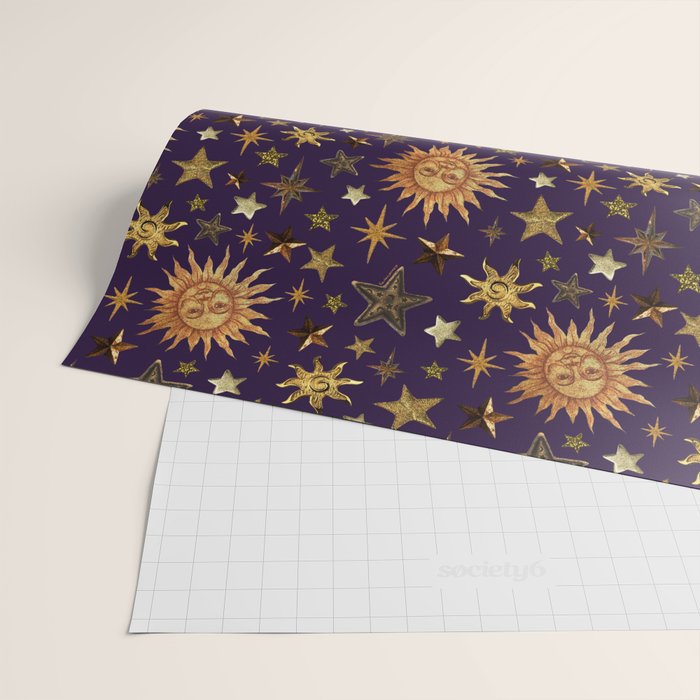 Vintage Star Collage Print in Purple Wrapping Paper Gallery Image 2