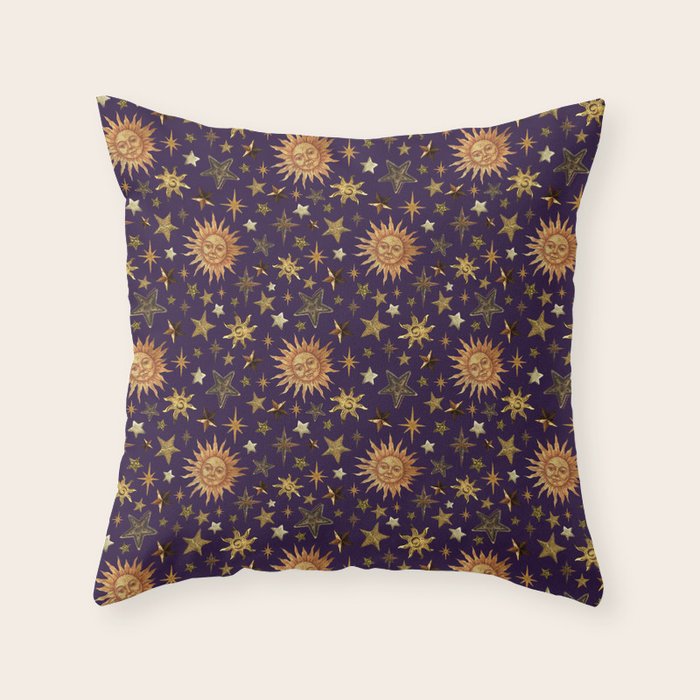 Vintage Star Collage Print in Purple Throw Pillow Gallery Image 6