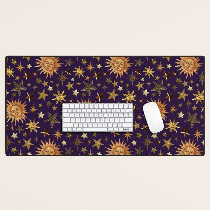 Vintage Star Collage Print in Purple Desk Mat Gallery Image 1