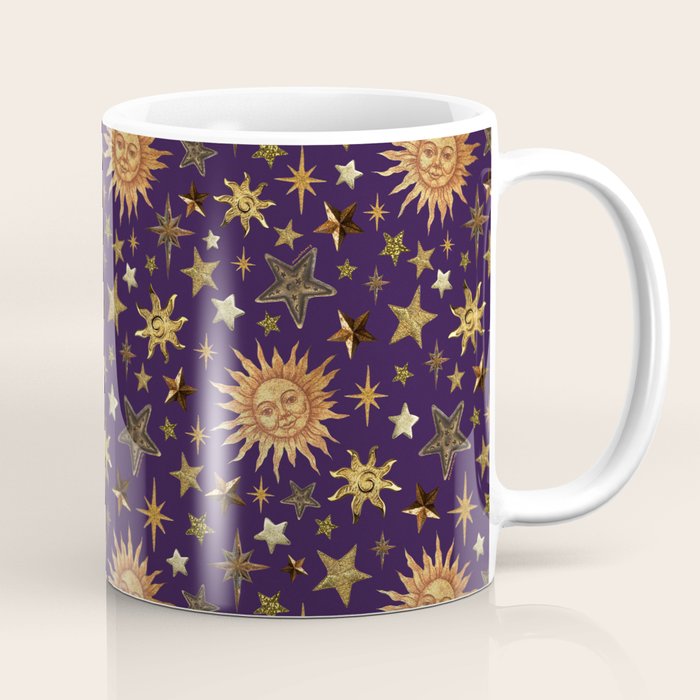 Vintage Star Collage Print in Purple Coffee Mug Gallery Image 1